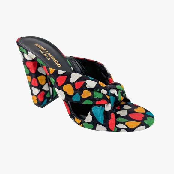 Saint Laurent Bianca Black Heart Knotted Mule Sandals Block Heel 38.5 US 8.5 - Picture 8 of 13